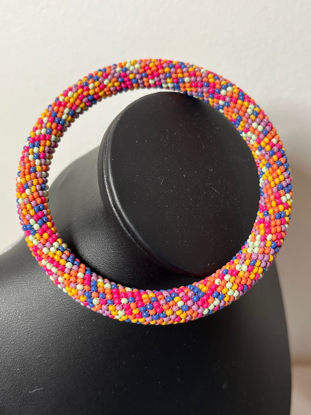 Multi Color Beaded Bangle Bracelet. Larger size. Bold. Statement. Seed Beads